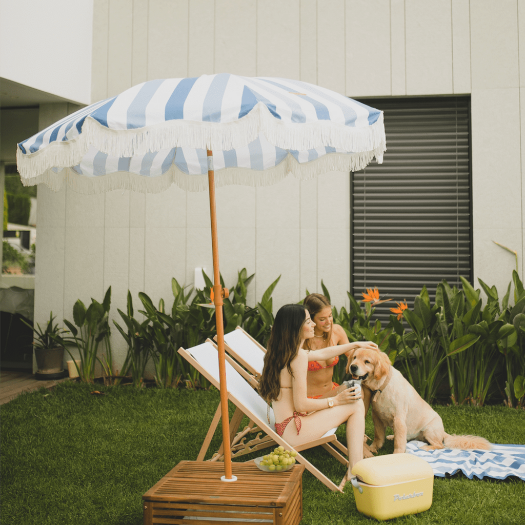 Capri Blue Striped  Umbrella - The Well Appointed House