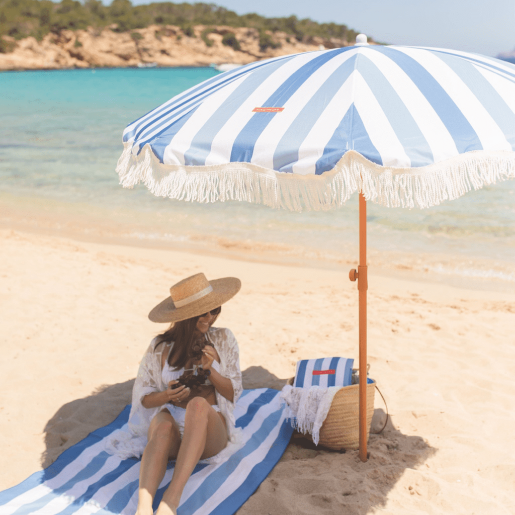 Capri Blue Striped  Umbrella - The Well Appointed House