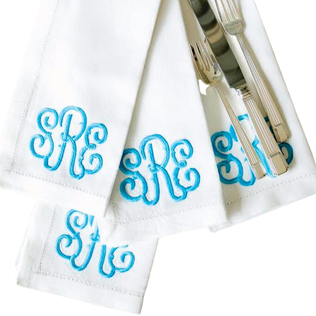 White Linen Dinner Napkin with Monogram - The Well Appointed House