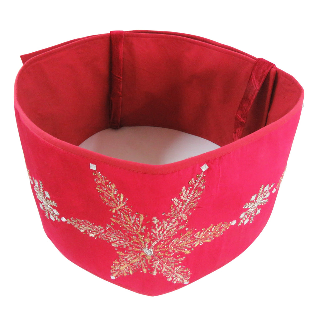 Handmade Adjustable Christmas Tree Collar - Silver Snowflakes on Red Velvet - The Well Appointed House