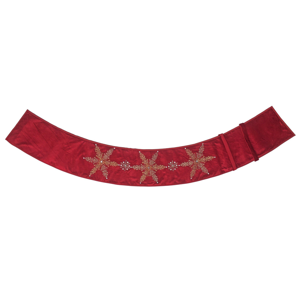 Handmade Adjustable Christmas Tree Collar - Silver Snowflakes on Red Velvet - The Well Appointed House