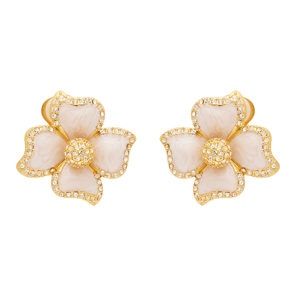 White Enamel Flower Clip Earrings - The Well Appointed House