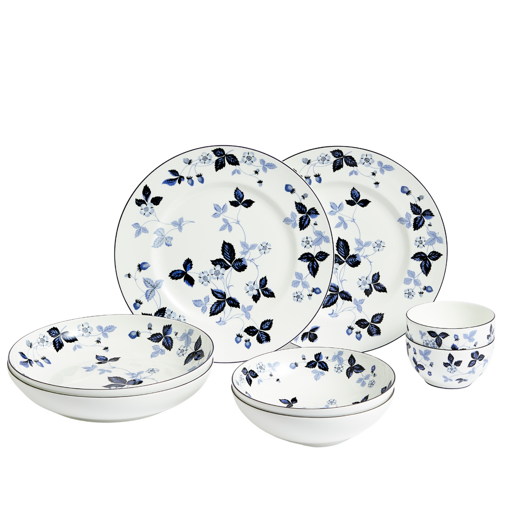 Wild Strawberry Inky Blue Dinnerware, 8 Piece Set - The Well Appointed House