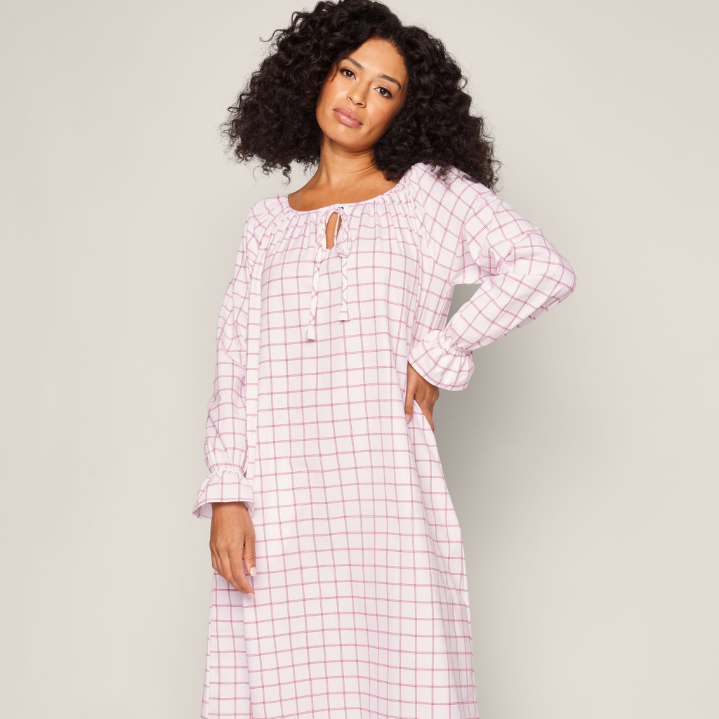 Women's Twill Delphine Nightgown in Garnet Tattersall - The Well Appointed House