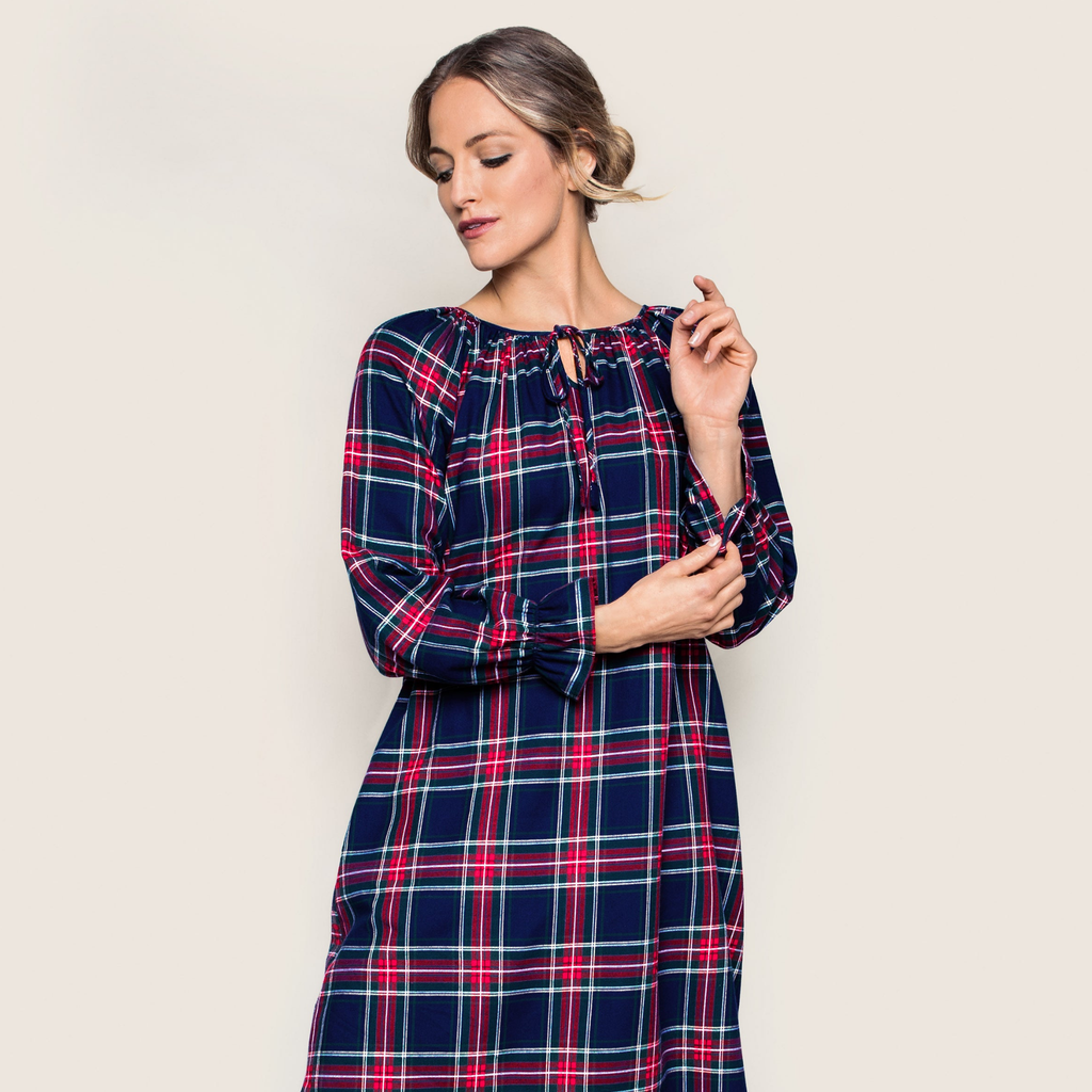 Women's Brushed Cotton Delphine Nightgown in Windsor Tartan - The Well Appointed House