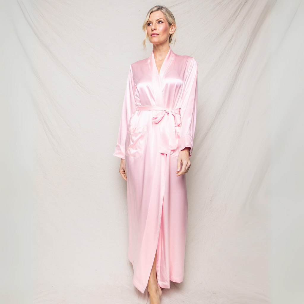 Women's Silk Long Robe in Pink - The Well Appointed House
