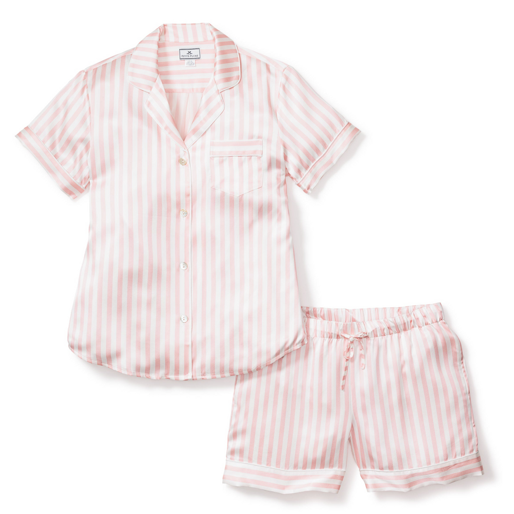 Women's Silk Pajama Short Set in Pink Stripe - The Well Appointed House