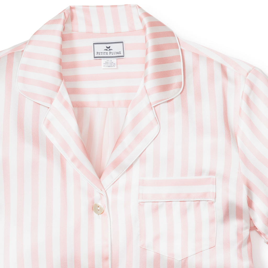 Women's Silk Pajama Short Set in Pink Stripe - The Well Appointed House