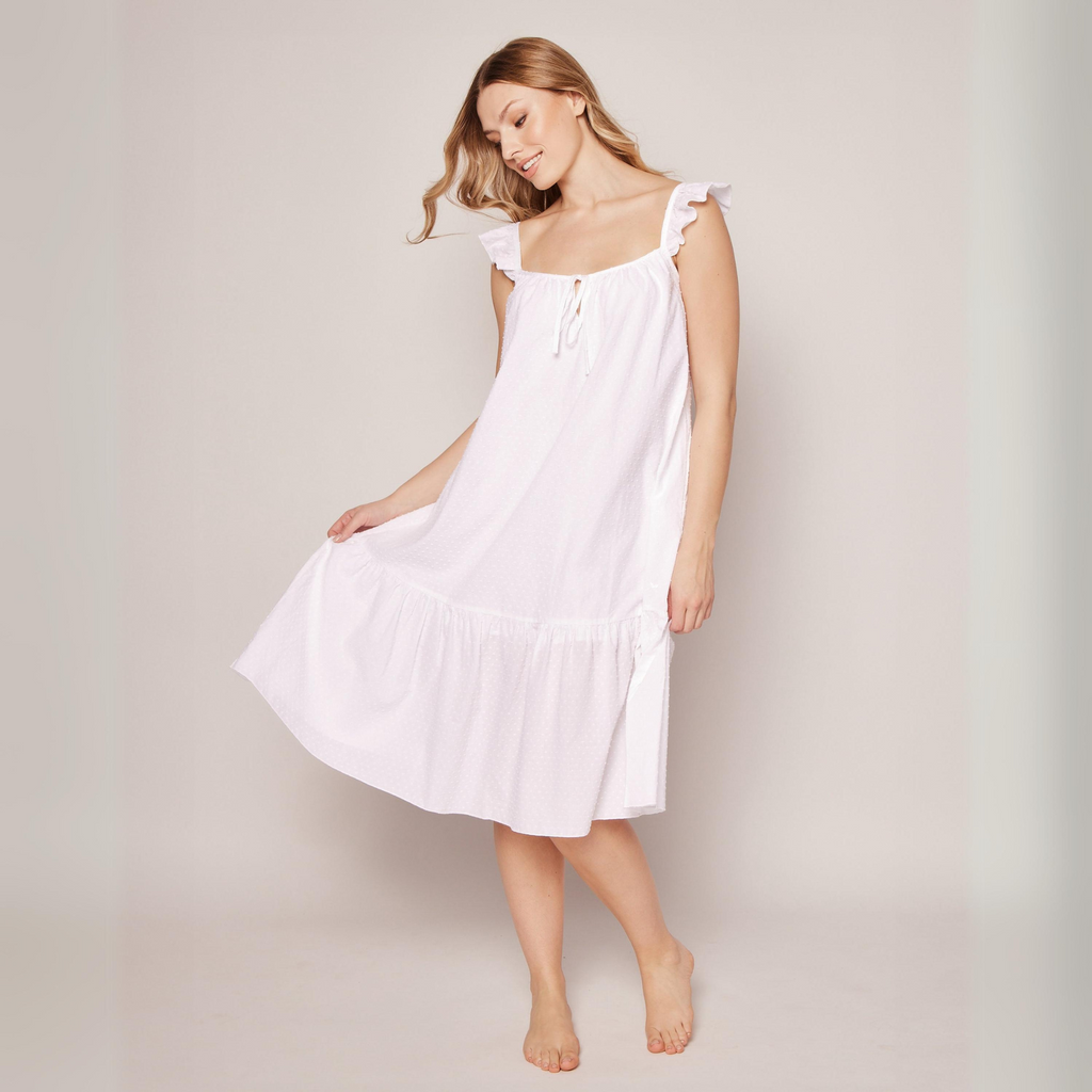 Women's Swiss Dots Celeste Nightgown in White - The Well Appointed House