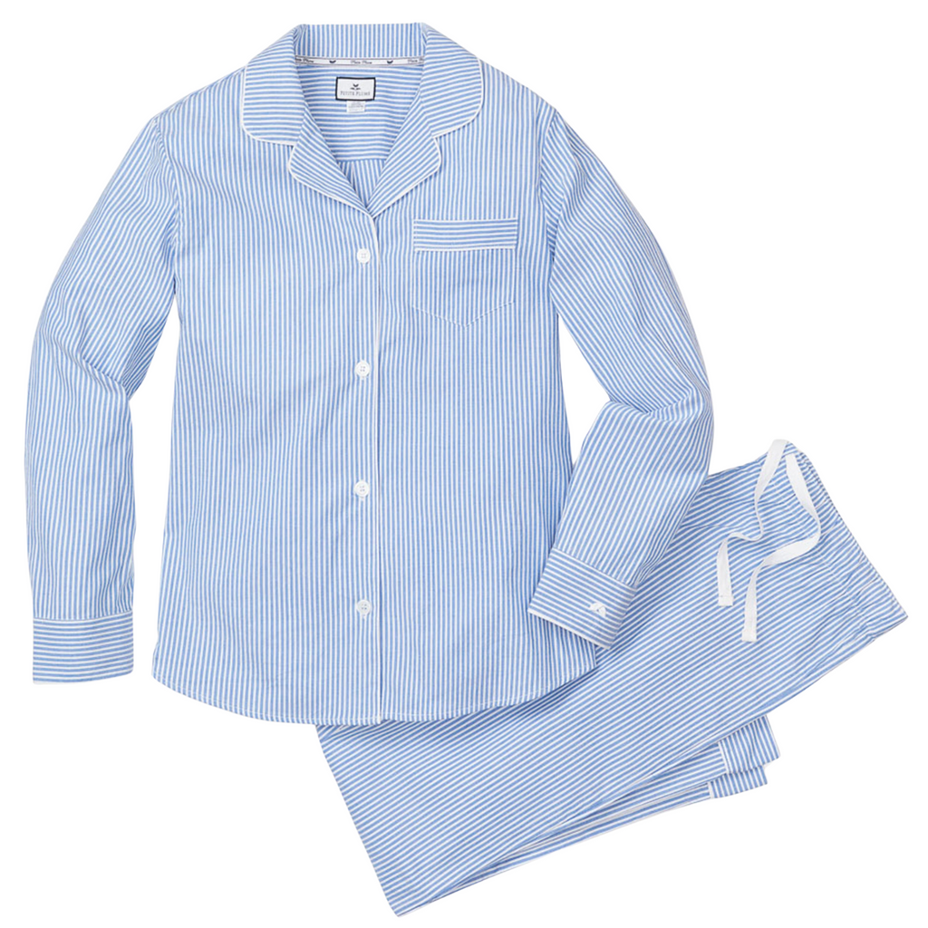 Women's Twill Pajama Set in French Blue Seersucker - The Well Appointed House