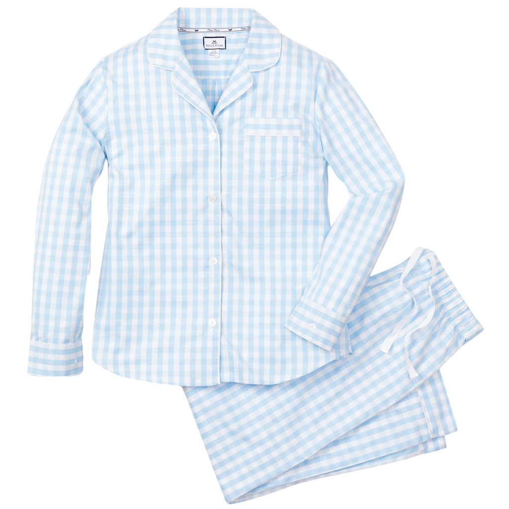 Women's Twill Pajama Set in Light Blue Gingham - The Well Appointed House
