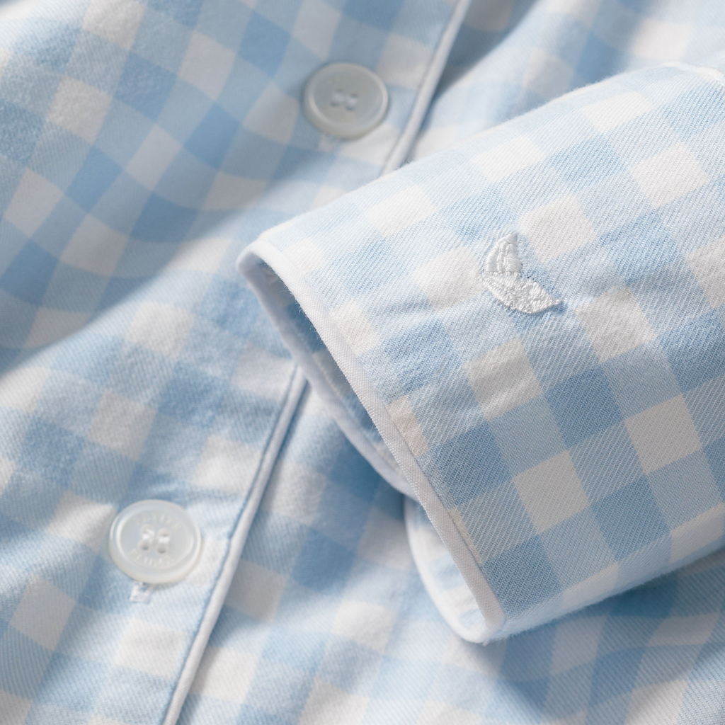 Women's Twill Pajama Set in Light Blue Gingham - The Well Appointed House