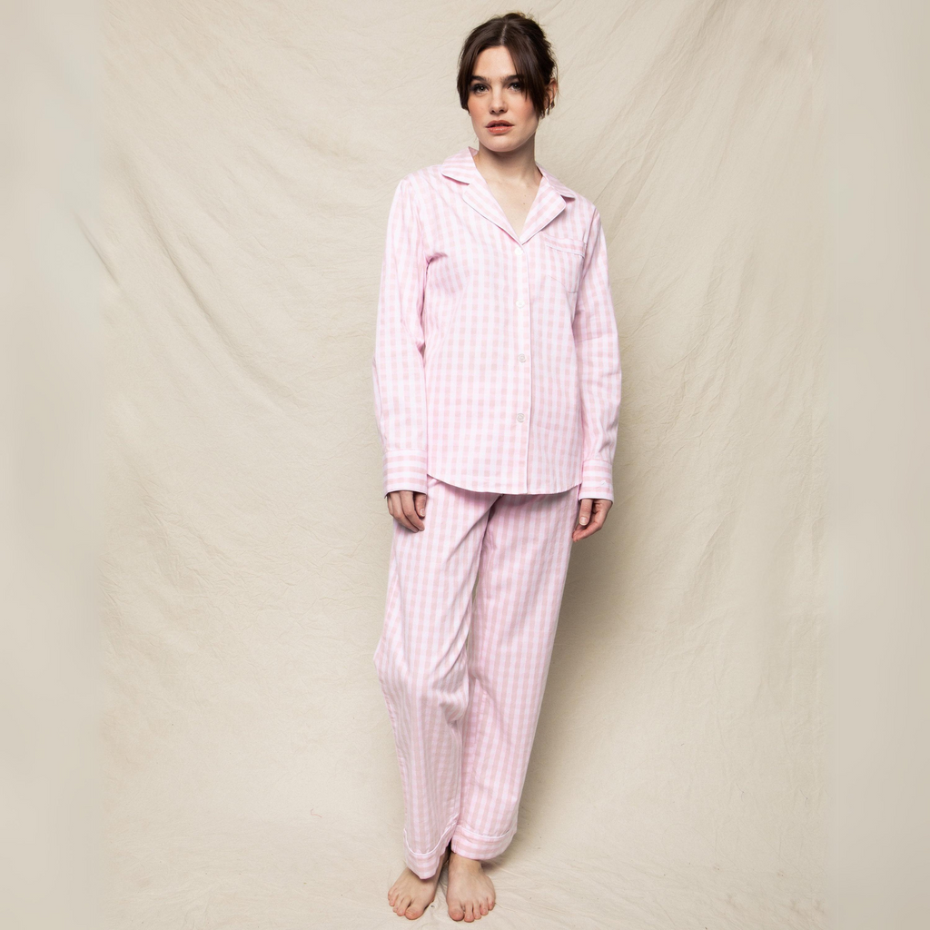 Women's Twill Pajama Set in Pink Gingham - The Well Appointed House