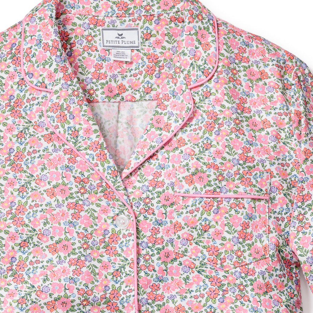 Women's Twill Pajama Short Sleeve Short Set in Fleurs de Rose - The Well Appointed House