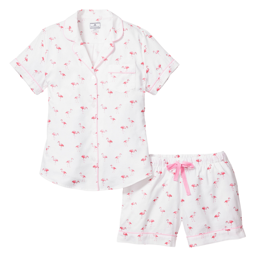 Women's Twill Short Sleeve Short Set in Flamingos - The Well Appointed House