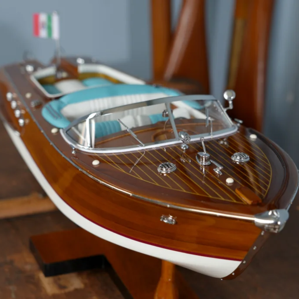 Aquarama Mahogany With Aqua Accents Boat Model - The Well Appointed House