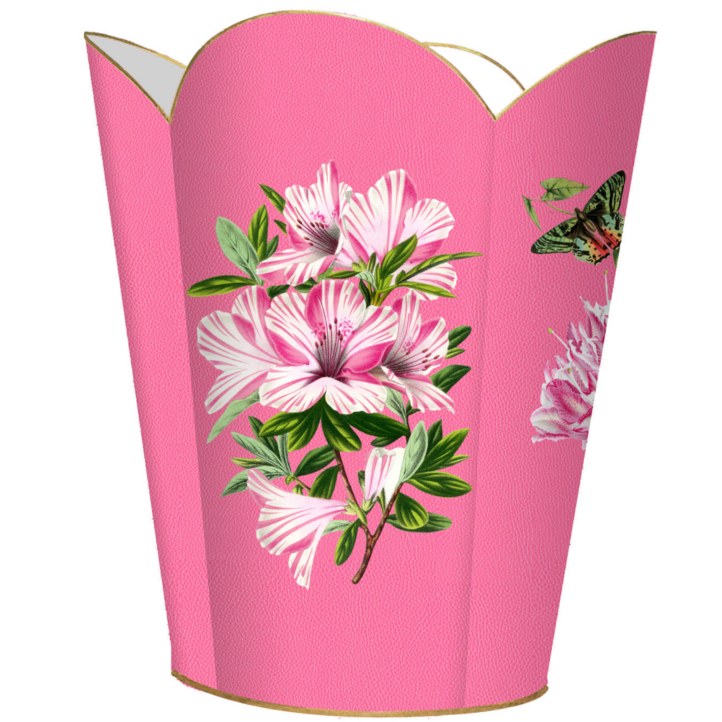 Azaleas on Pink Wastepaper Basket and Optional Tissue Box Cover - Wastebasket - The Well Appointed House