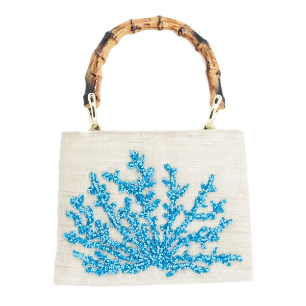 Beaded Palm Leaf Bag with Bamboo Handles