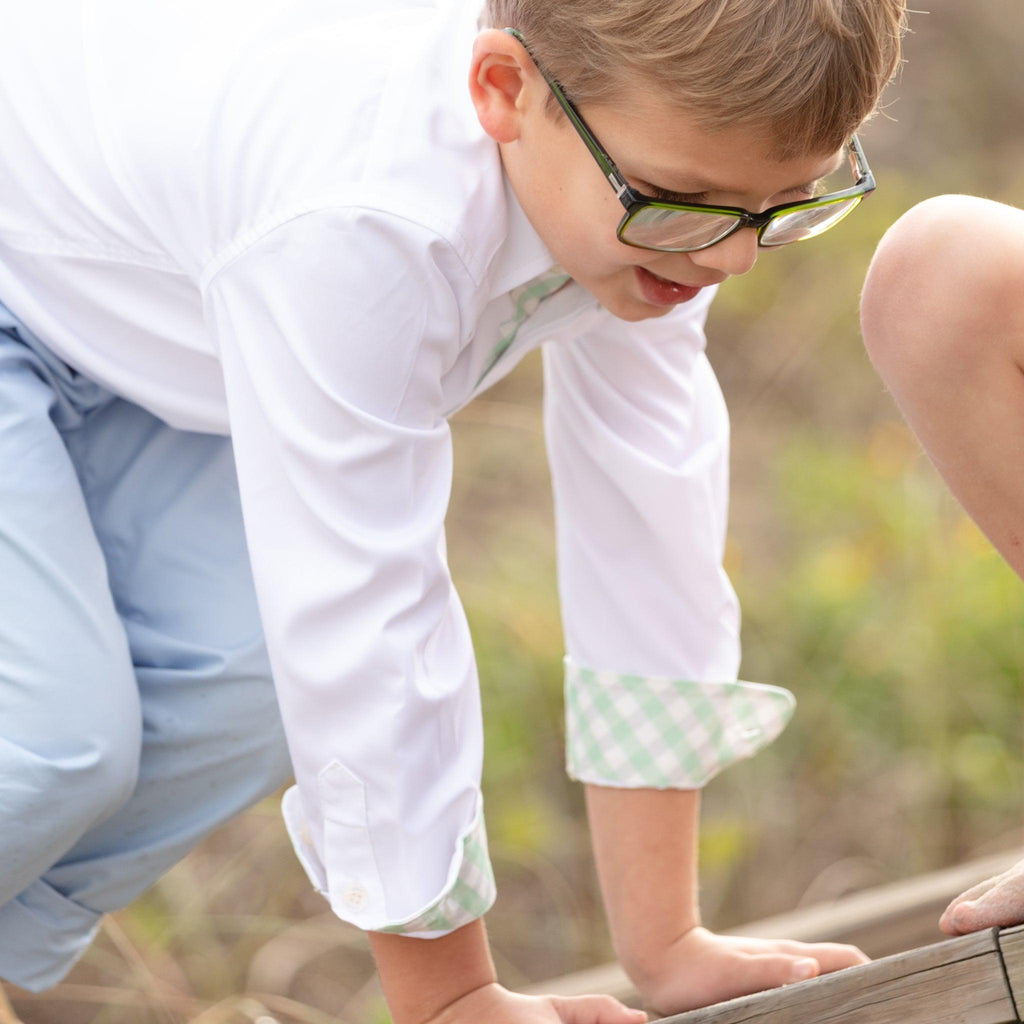 Bennett Button Down in Classic White with Brookhaven Mint Gingham - The Well Appointed House