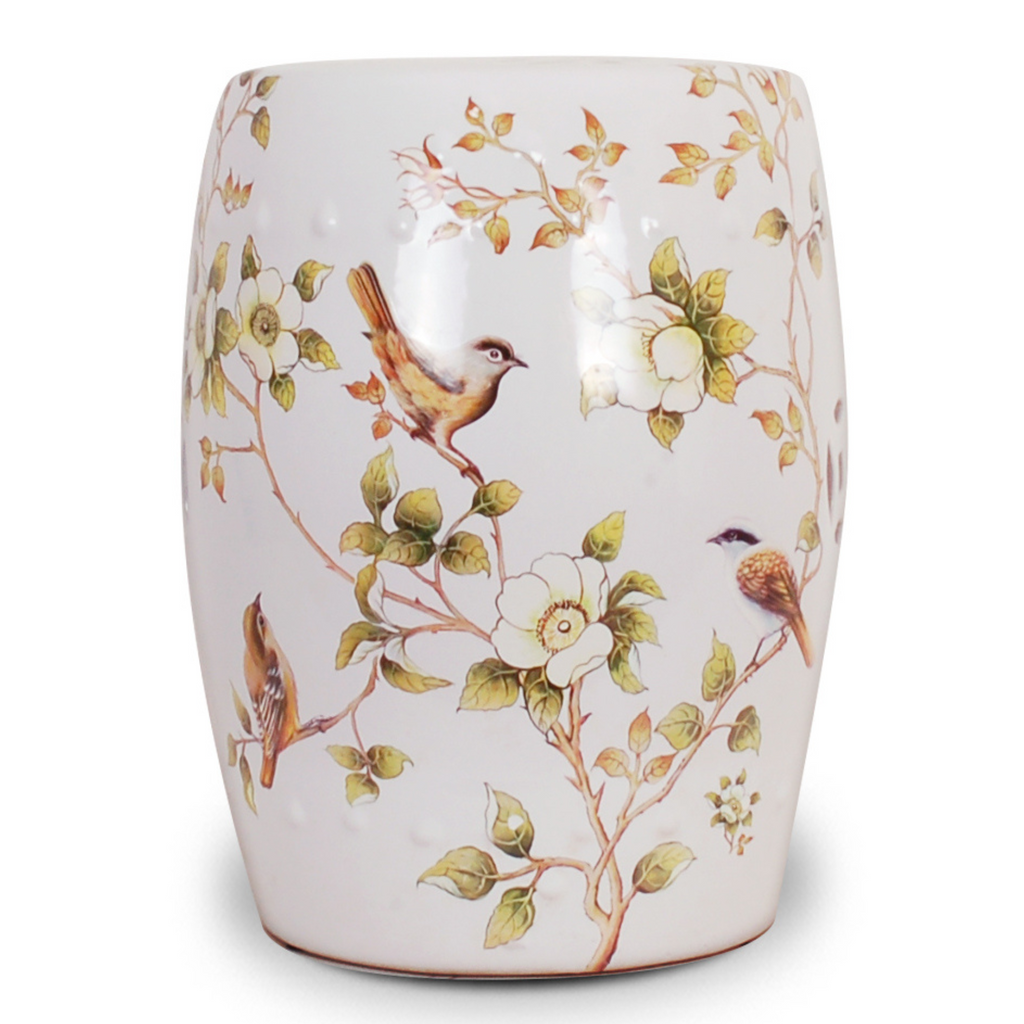 Bird and Floral Design Porcelain Garden Stool - The Well Appointed House