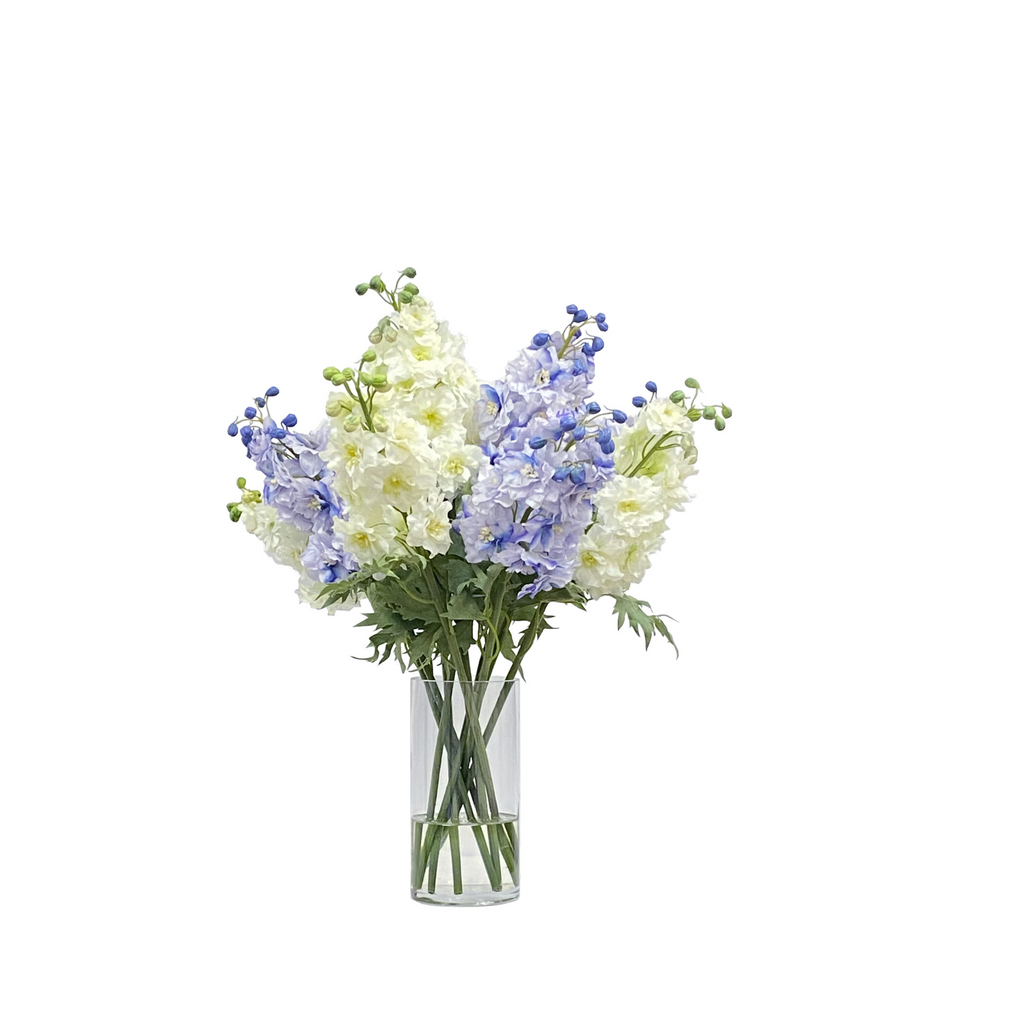 Blue and White Delphinium in Tall Vase 28" - The Well Appointed House 