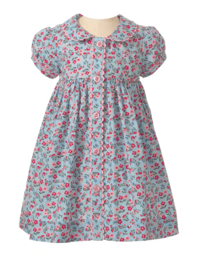 Blue Floral Button Front Dress With Bloomers - Available in Infant ...