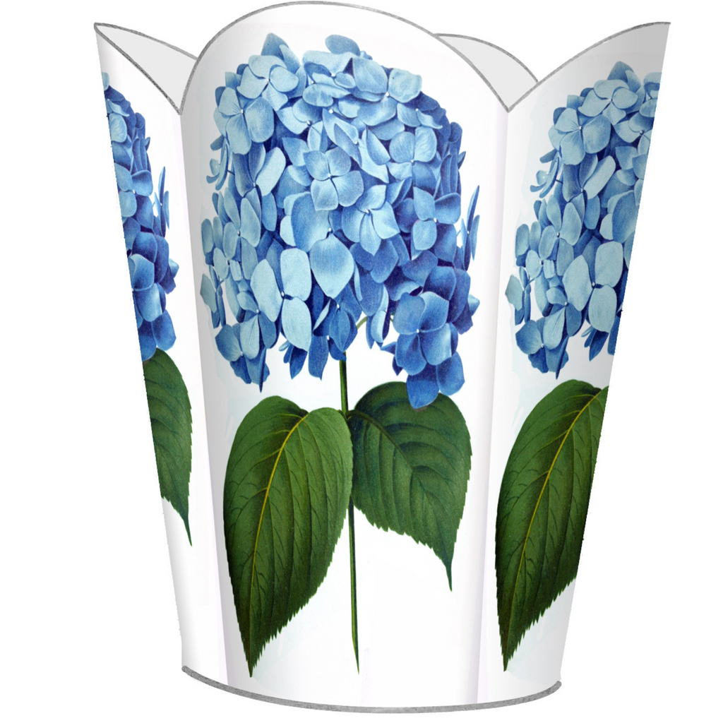 Blue Hydrangea Wastepaper Basket and Optional Tissue Box Cover - Wastebasket Sets - The Well Appointed House