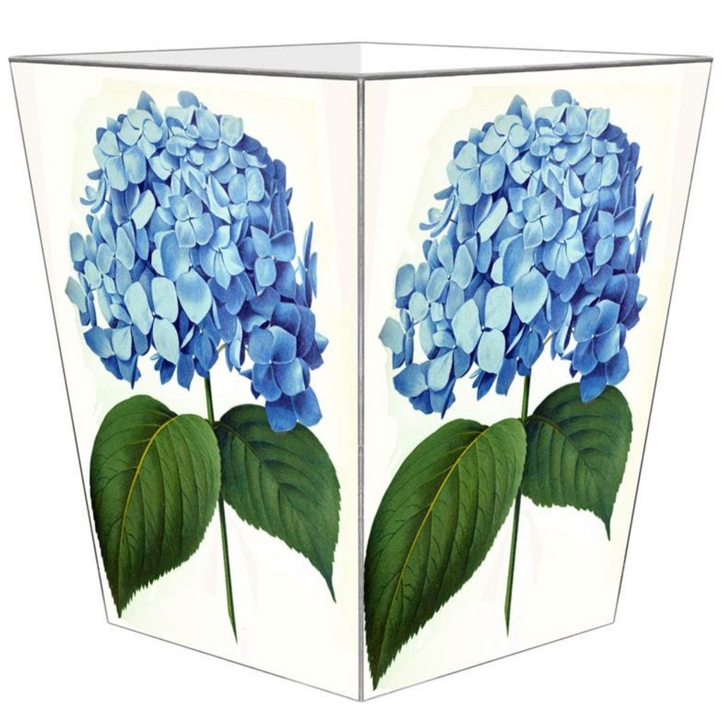 Blue Hydrangea Wastepaper Basket and Optional Tissue Box Cover - Wastebasket Sets - The Well Appointed House