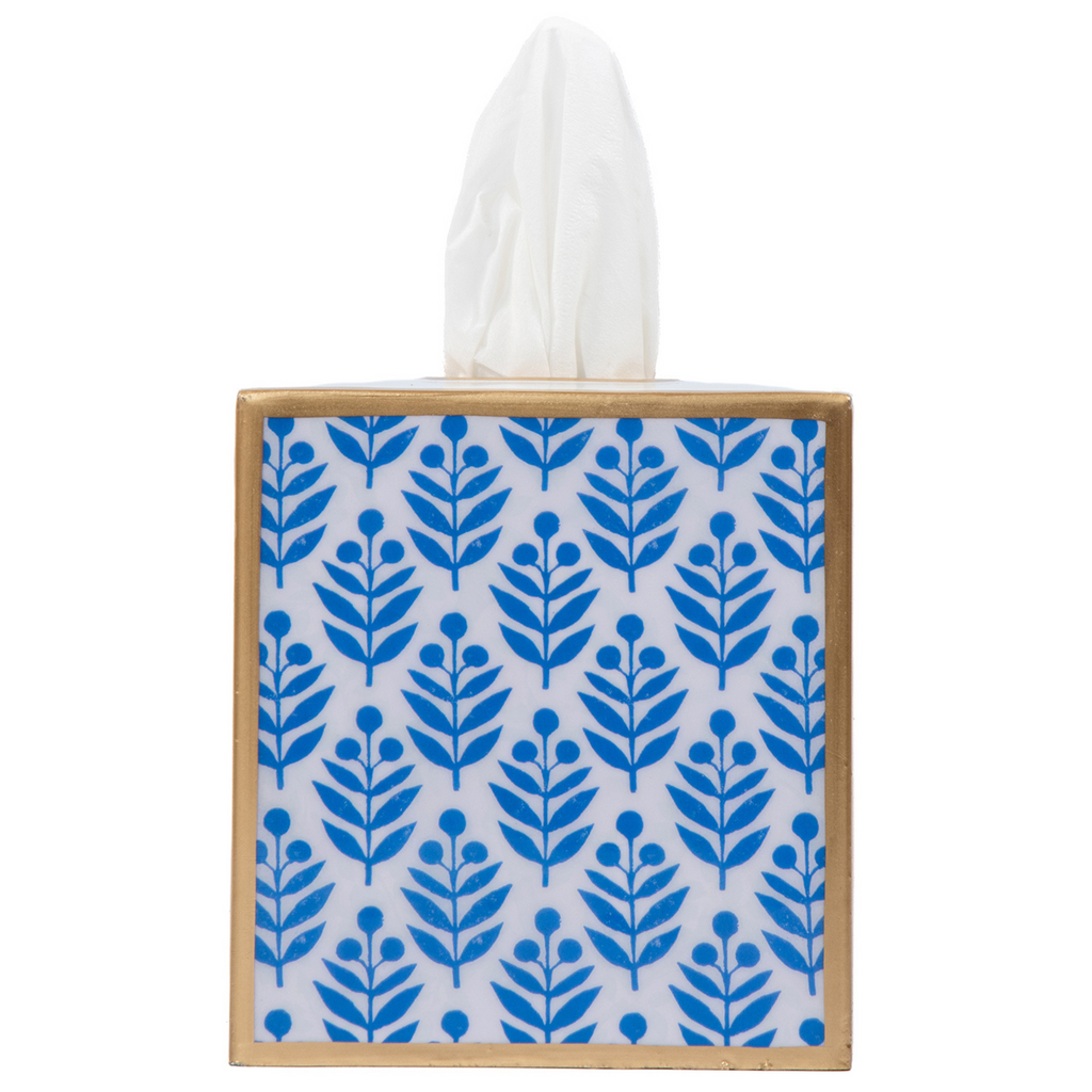 Blue Lottie Enameled Tulip Wastebasket and Optional Tissue Box - The Well Appointed House 