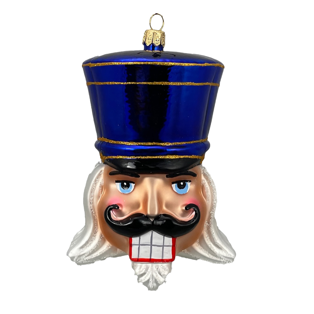 Blue Nutcracker Head Blown Glass Christmas Ornament - The Well Appointed House