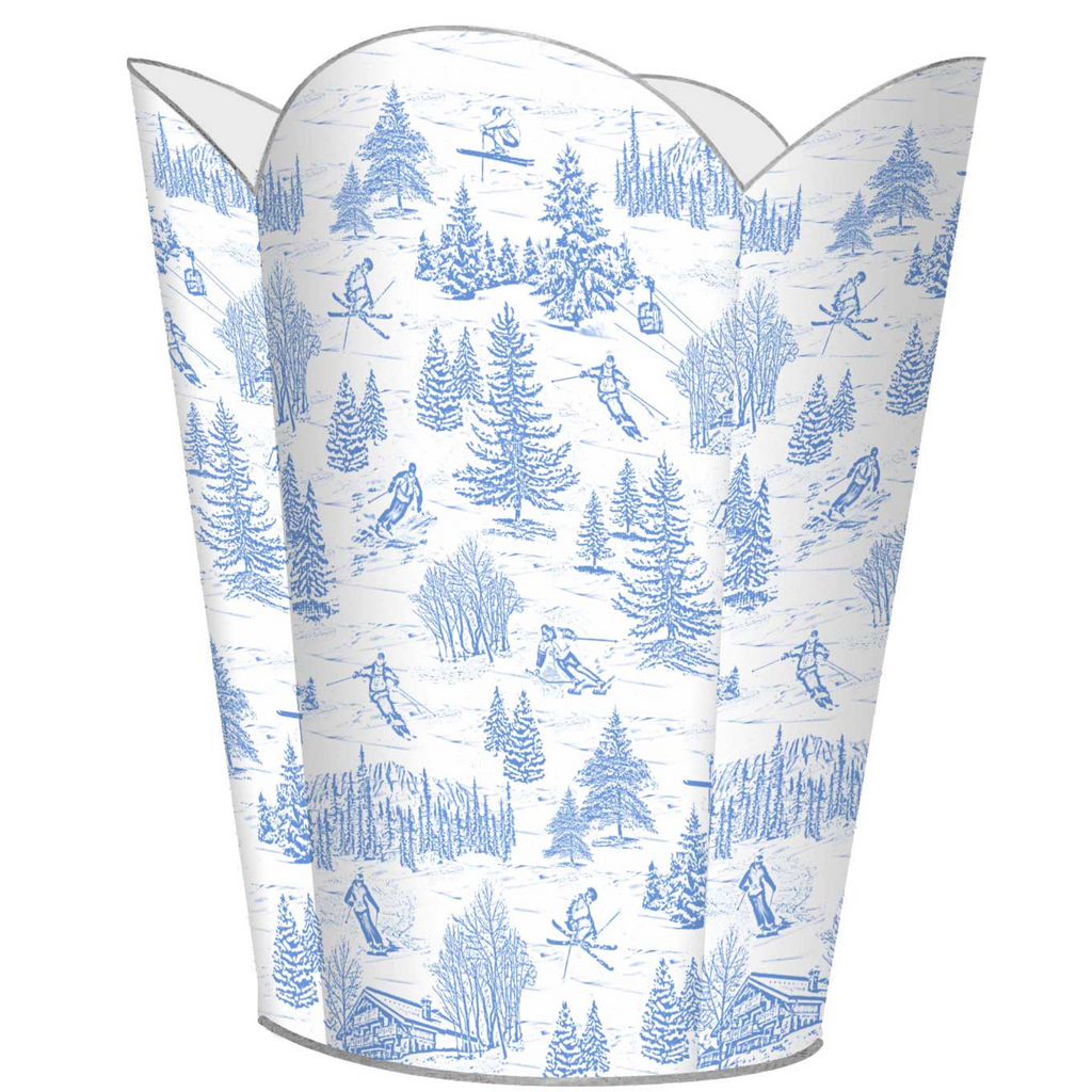 Blue Ski Toile Decoupage Wastebasket and Optional Tissue Box - Wastebasket Sets - The Well Appointed House