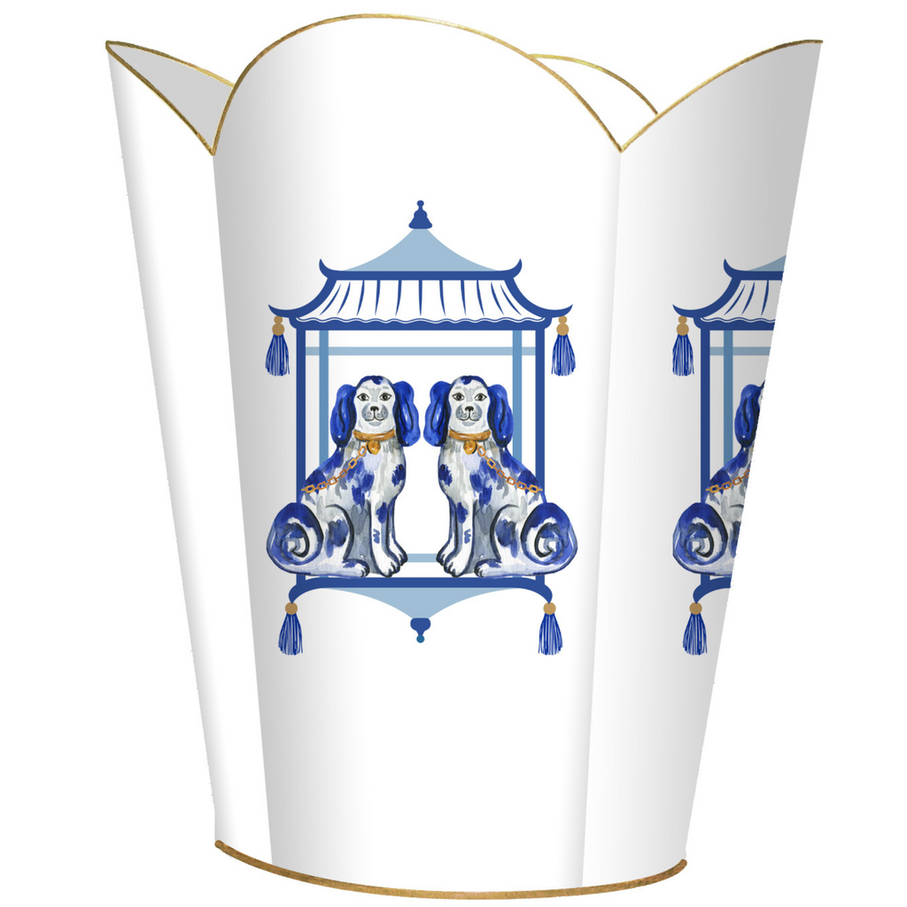 Blue Staffordshire Chic Dogs Wastepaper Basket and Optional Tissue Box Cover - Wastebasket - The Well Appointed House