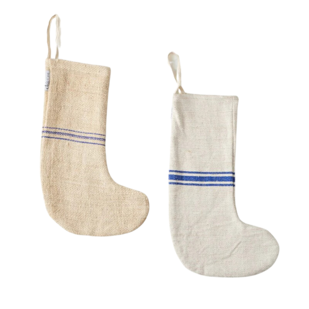 Set of Two Blue Striped Holiday Stockings - The Well Appointed House