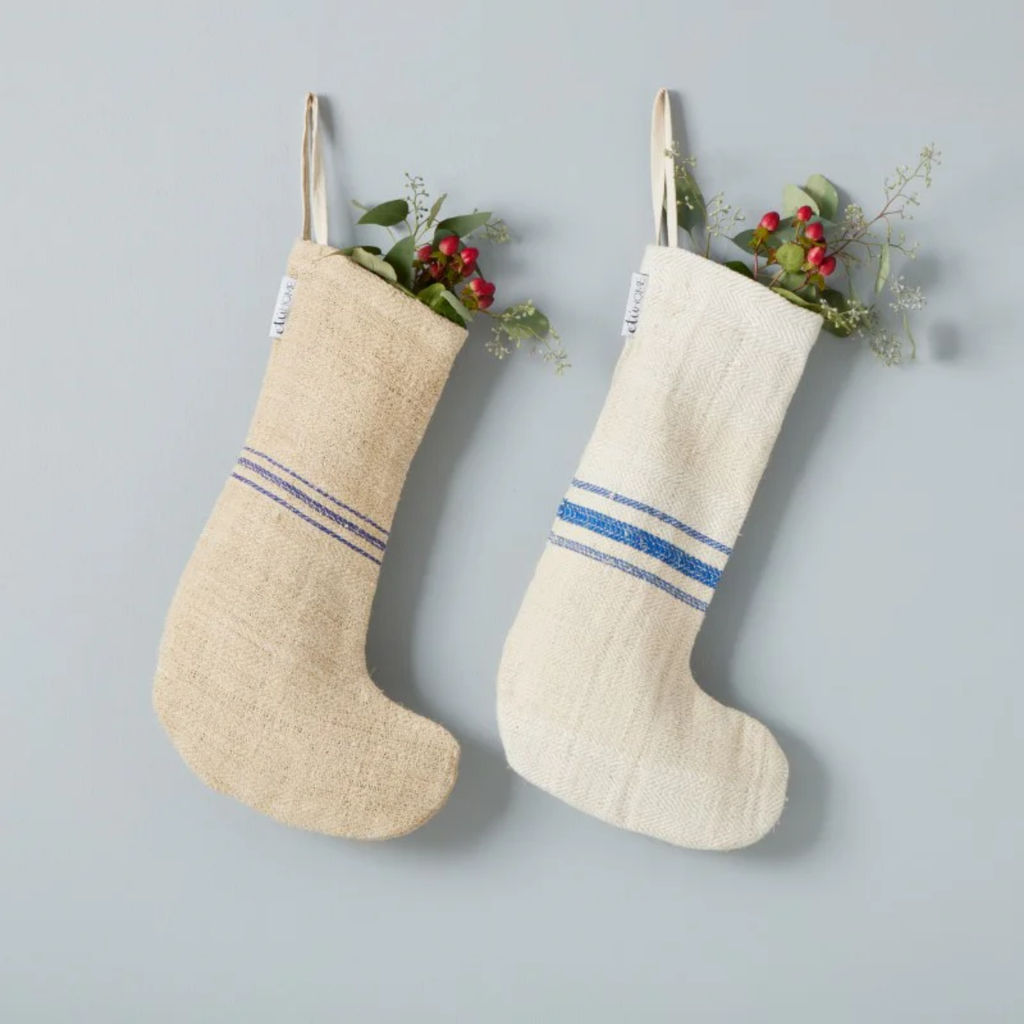 Set of Two Blue Striped Holiday Stockings - The Well Appointed House