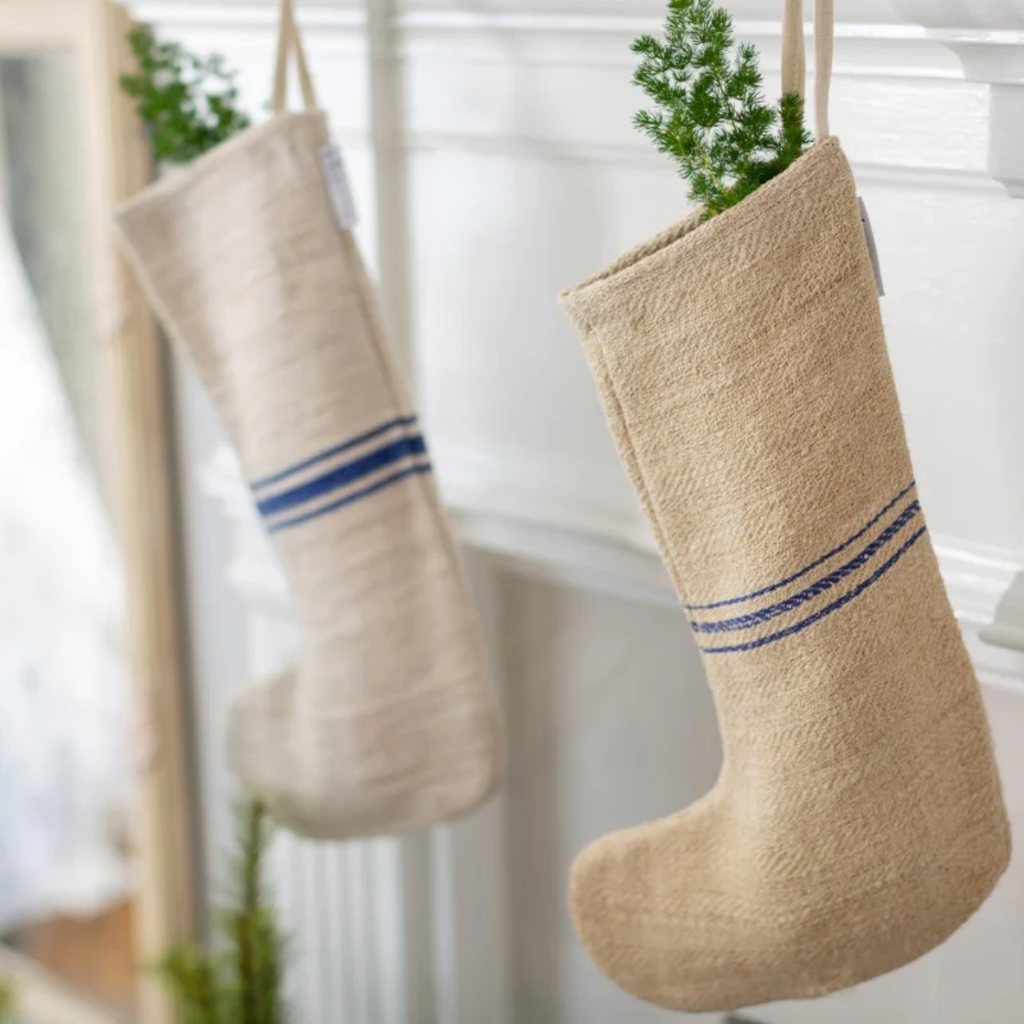 Set of Two Blue Striped Holiday Stockings - The Well Appointed House