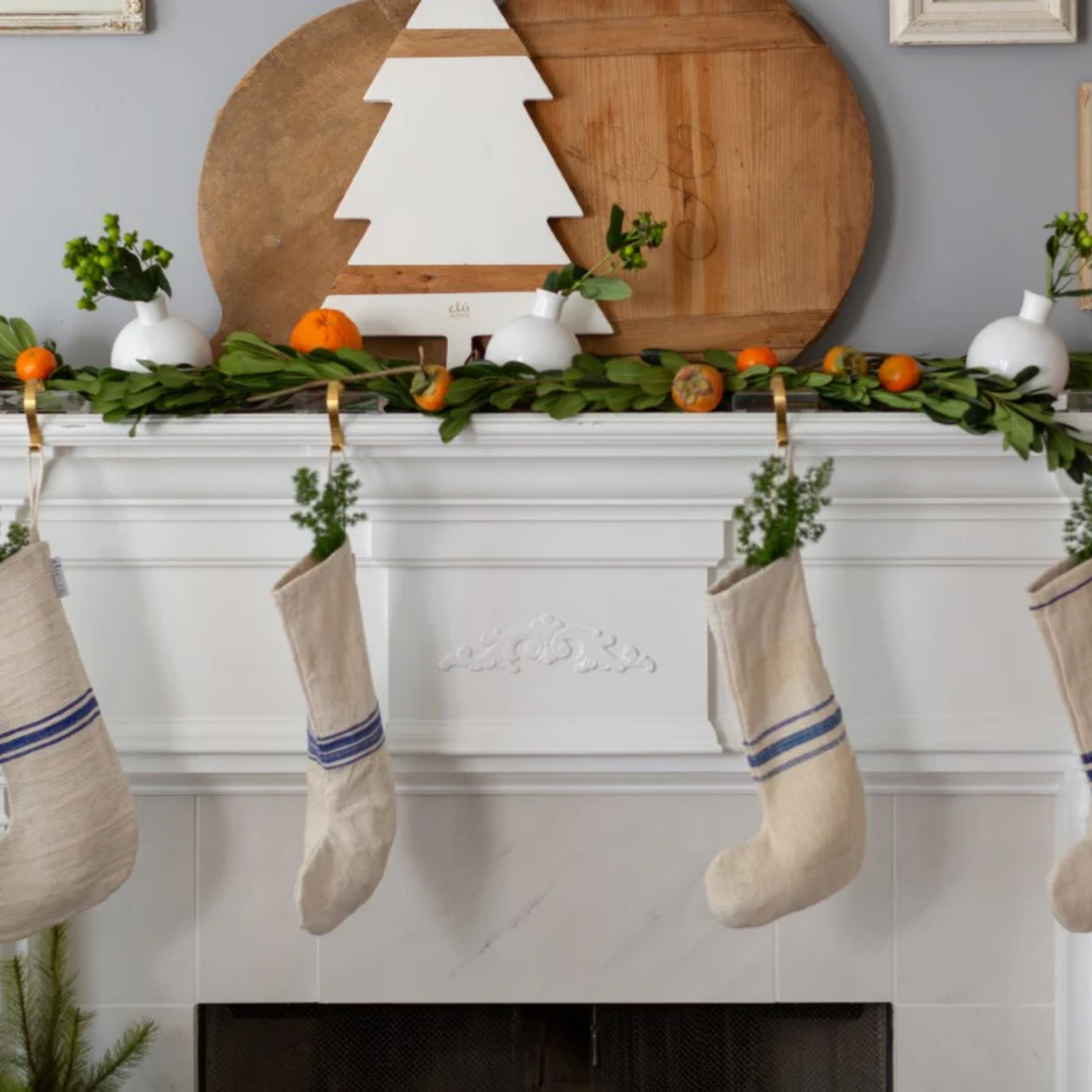 Set of Two Blue Striped Holiday Stockings - The Well Appointed House