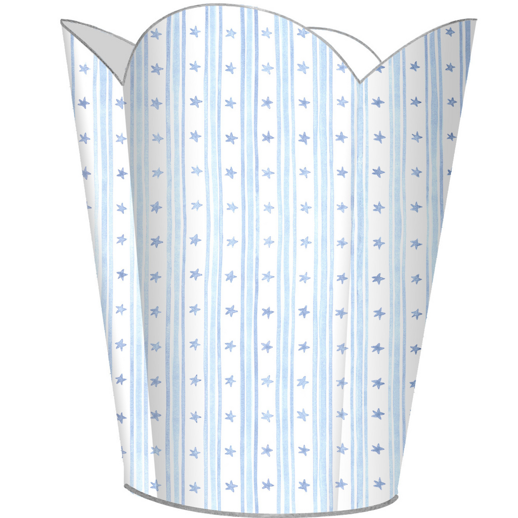 Blue Wavy Stars & Stripes Wastepaper Basket and Optional Tissue Box Cover - Wastebasket - The Well Appointed House