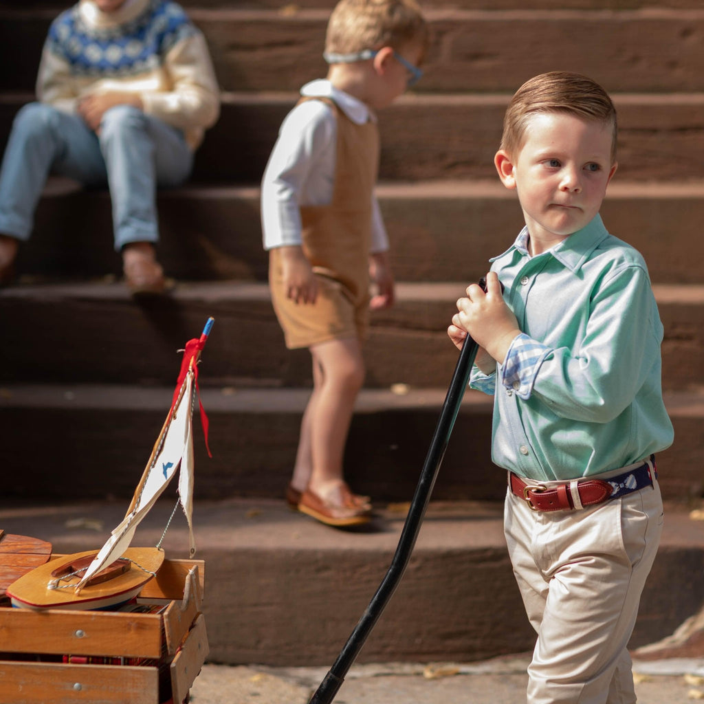 Brooks Button Down in Academy Green with Blue Gingham - The Well Appointed House