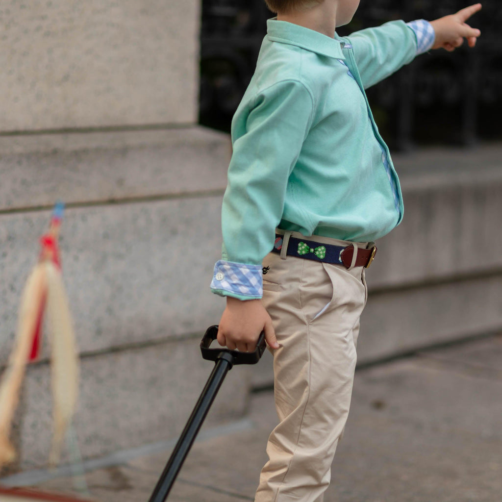 Brooks Button Down in Academy Green with Blue Gingham - The Well Appointed House