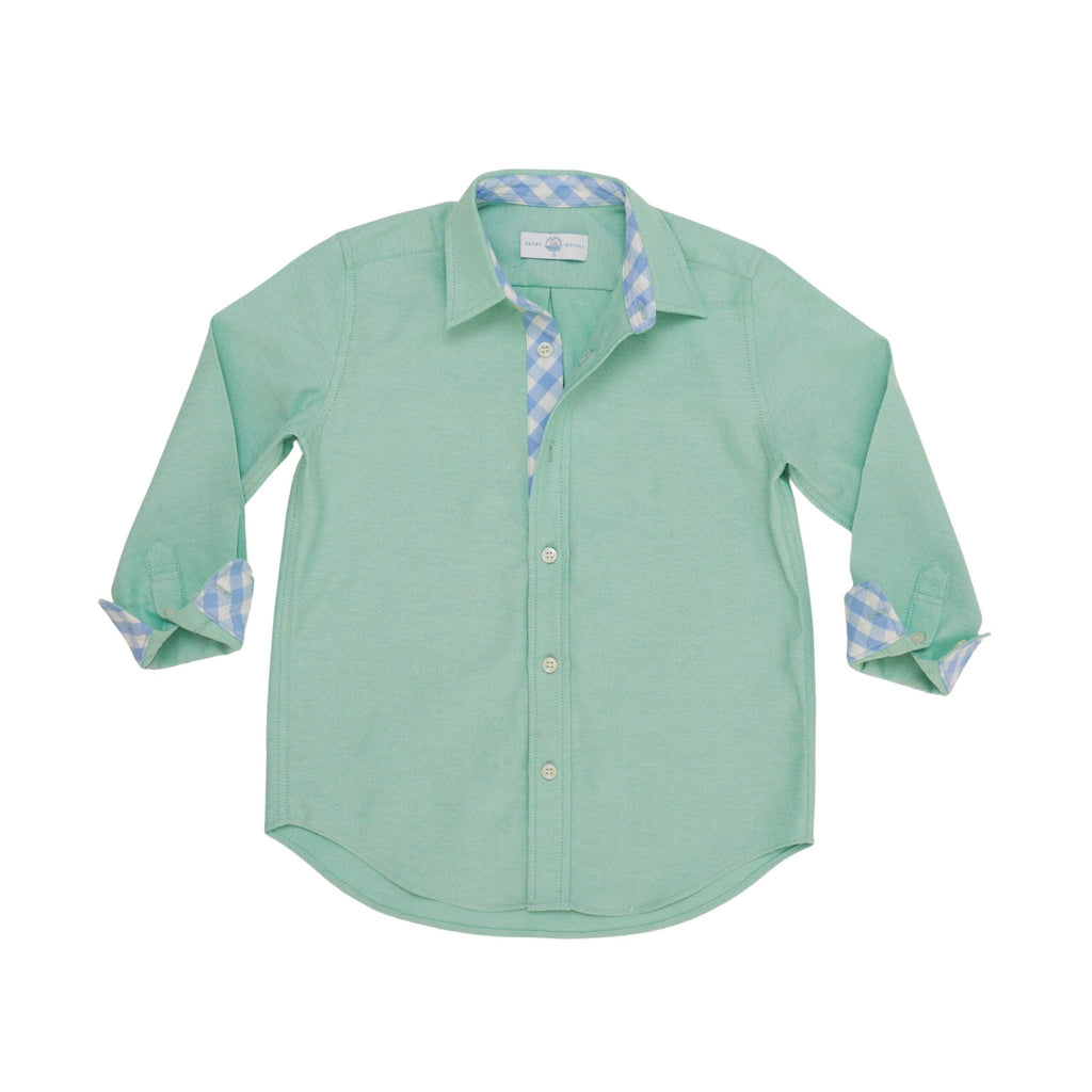 Brooks Button Down in Academy Green with Blue Gingham - The Well Appointed House