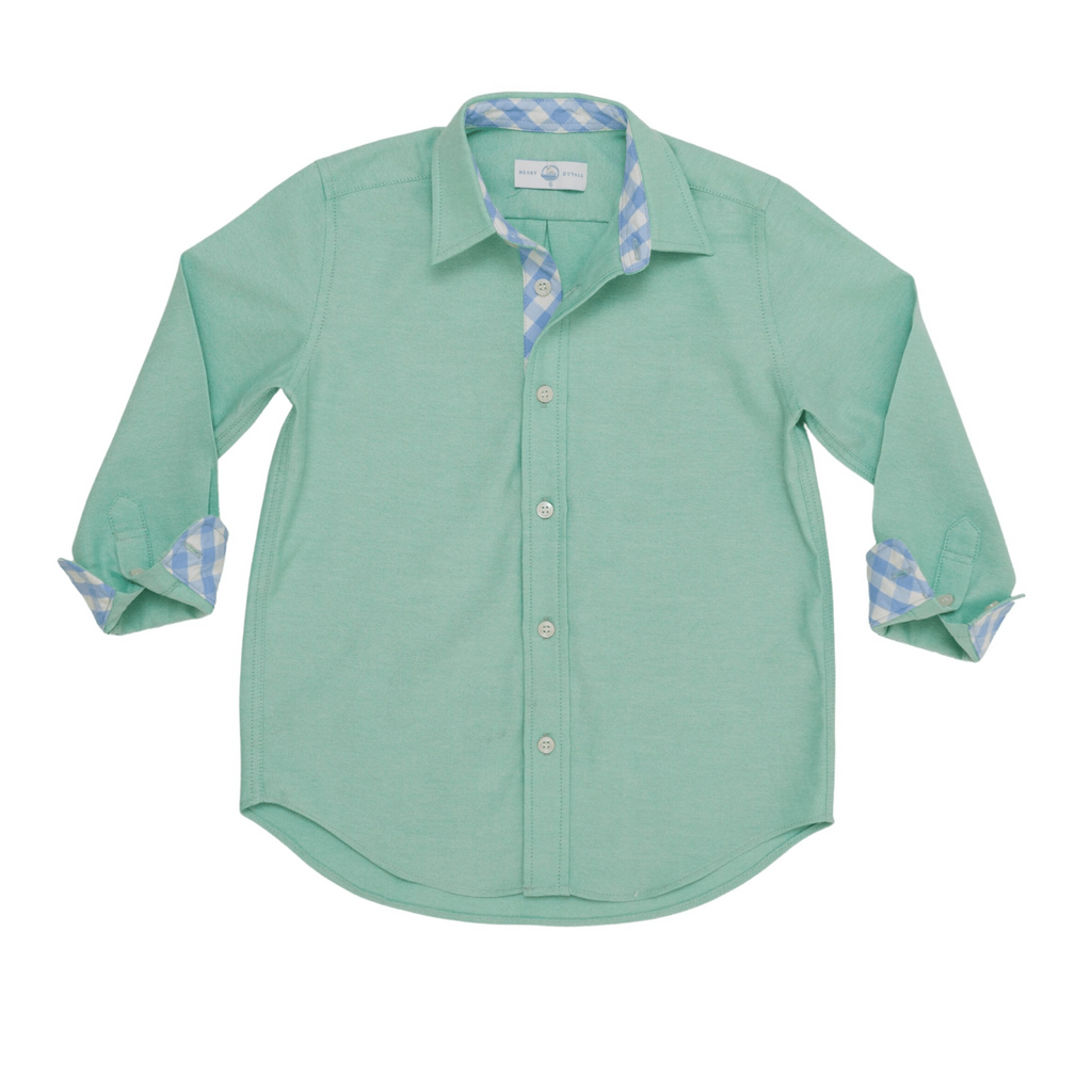 Brooks Button Down in Academy Green with Blue Gingham - The Well Appointed House