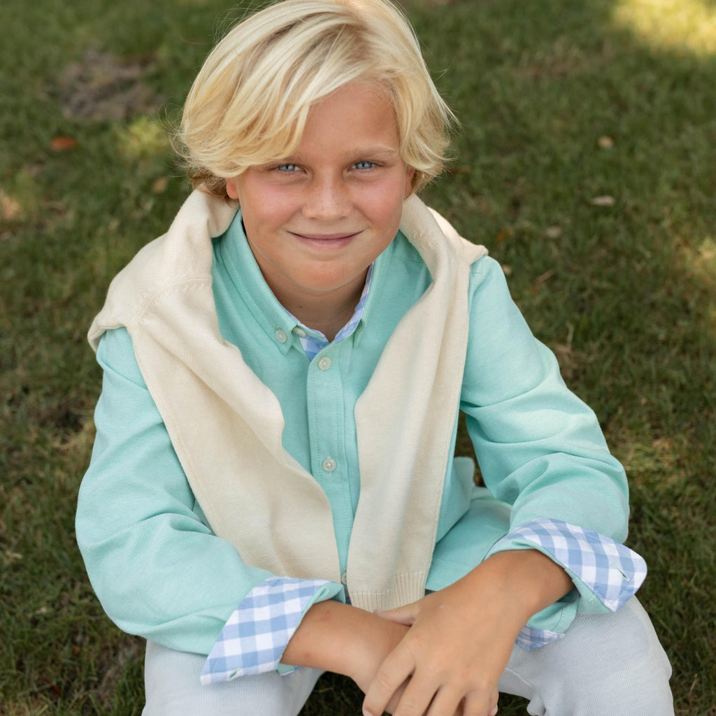 Brooks Button Down in Academy Green with Blue Gingham - The Well Appointed House