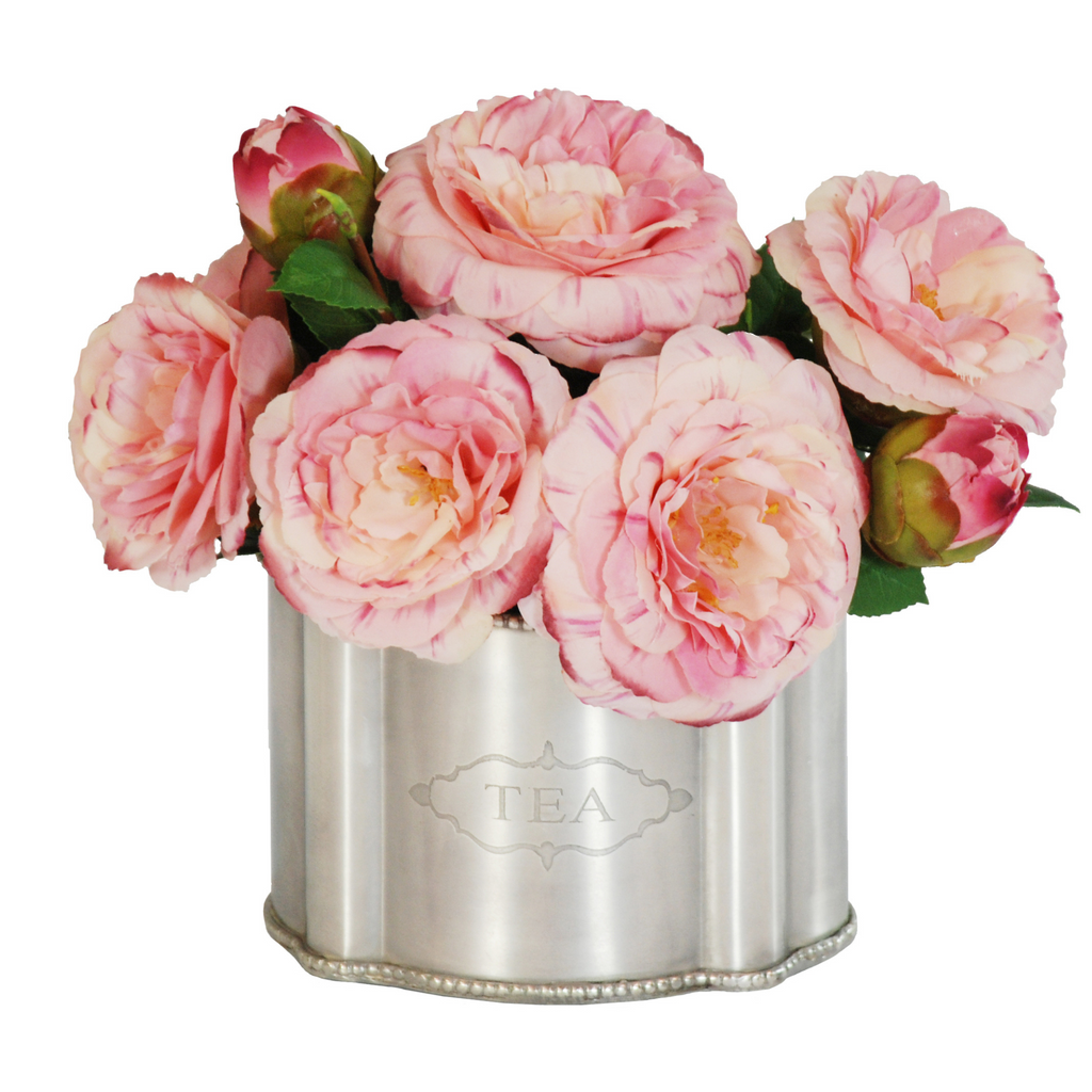 Camellia Arrangement in Silver Tin - The Well Appointed House 