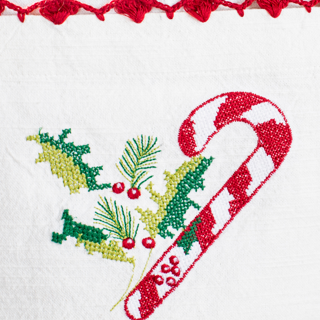  Candy Cane Cross Stitch Embroidered Apron - The Well Appointed House