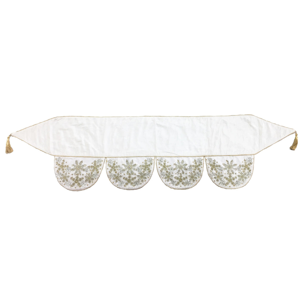 Ivory Velvet Mantel Scarf with Hand Beading and Crewel Embroidery - 72" - The Well Appointed House