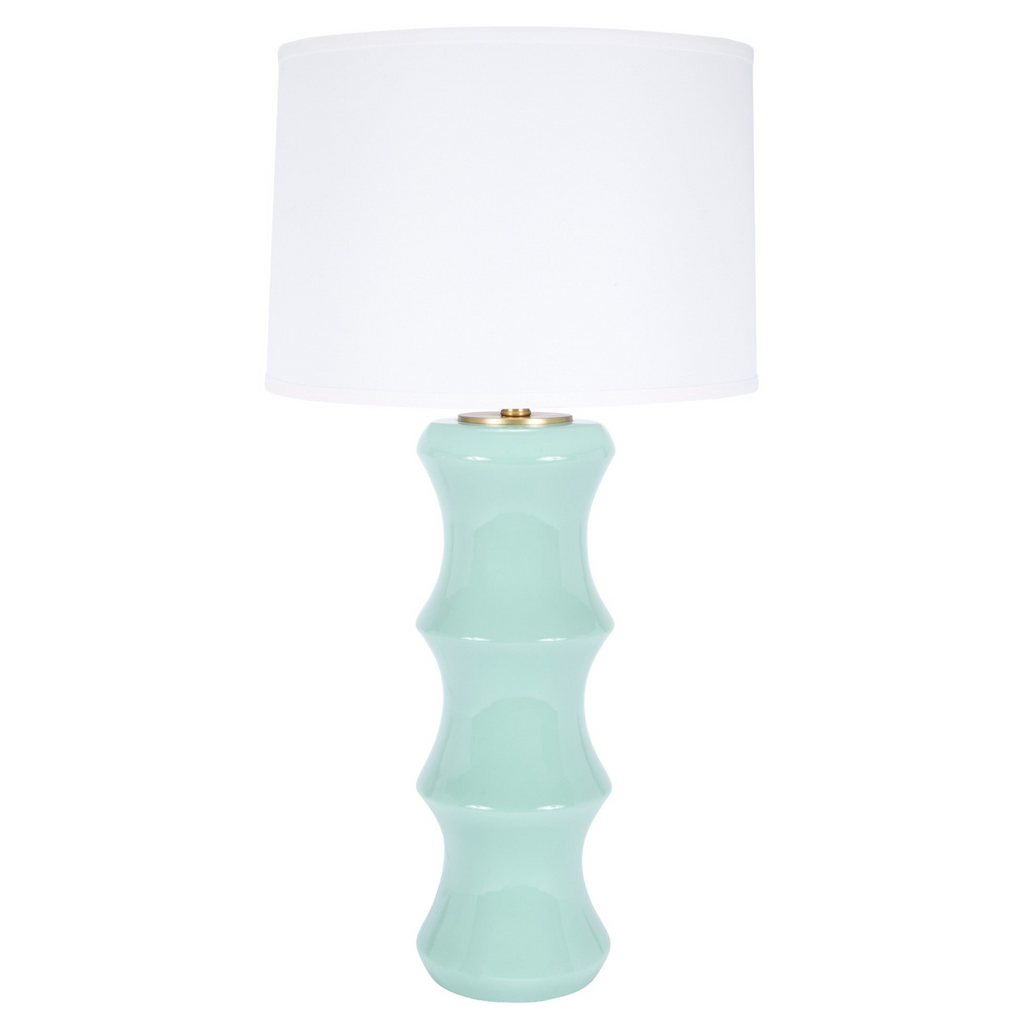 Celadon Ceramic Lamp with White Linen Shade - The Well Appointed House 