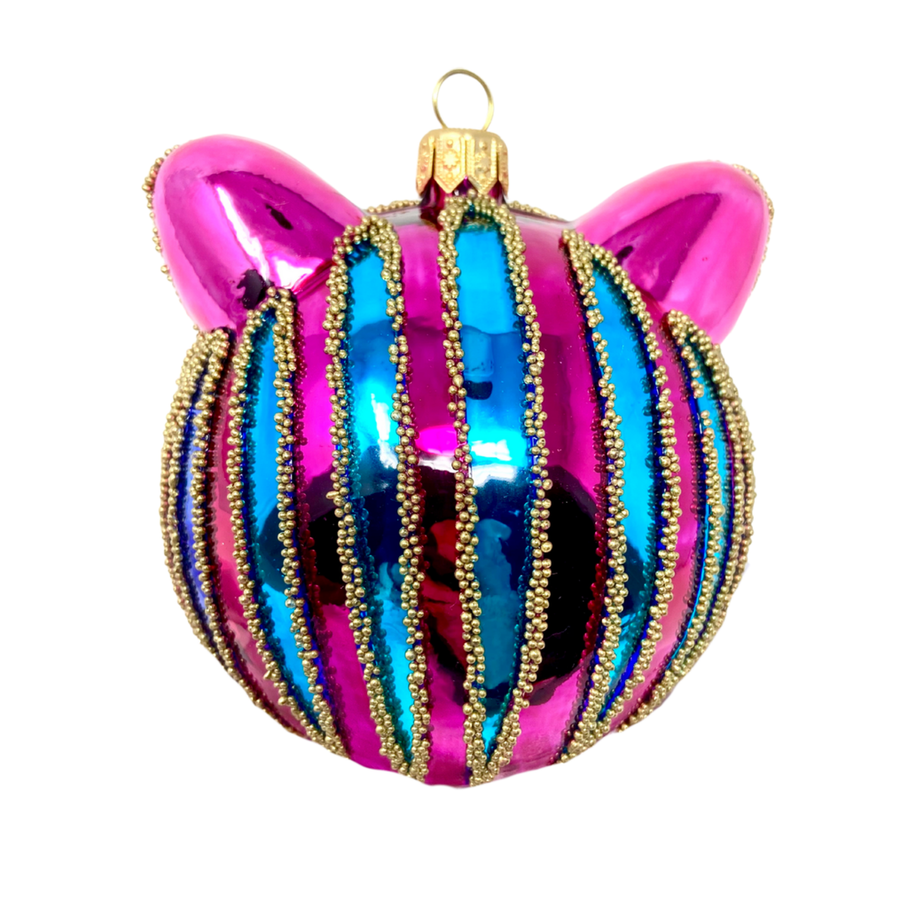 Cheshire Cat Face Blown Glass Christmas Ornament - The Well Appointed House