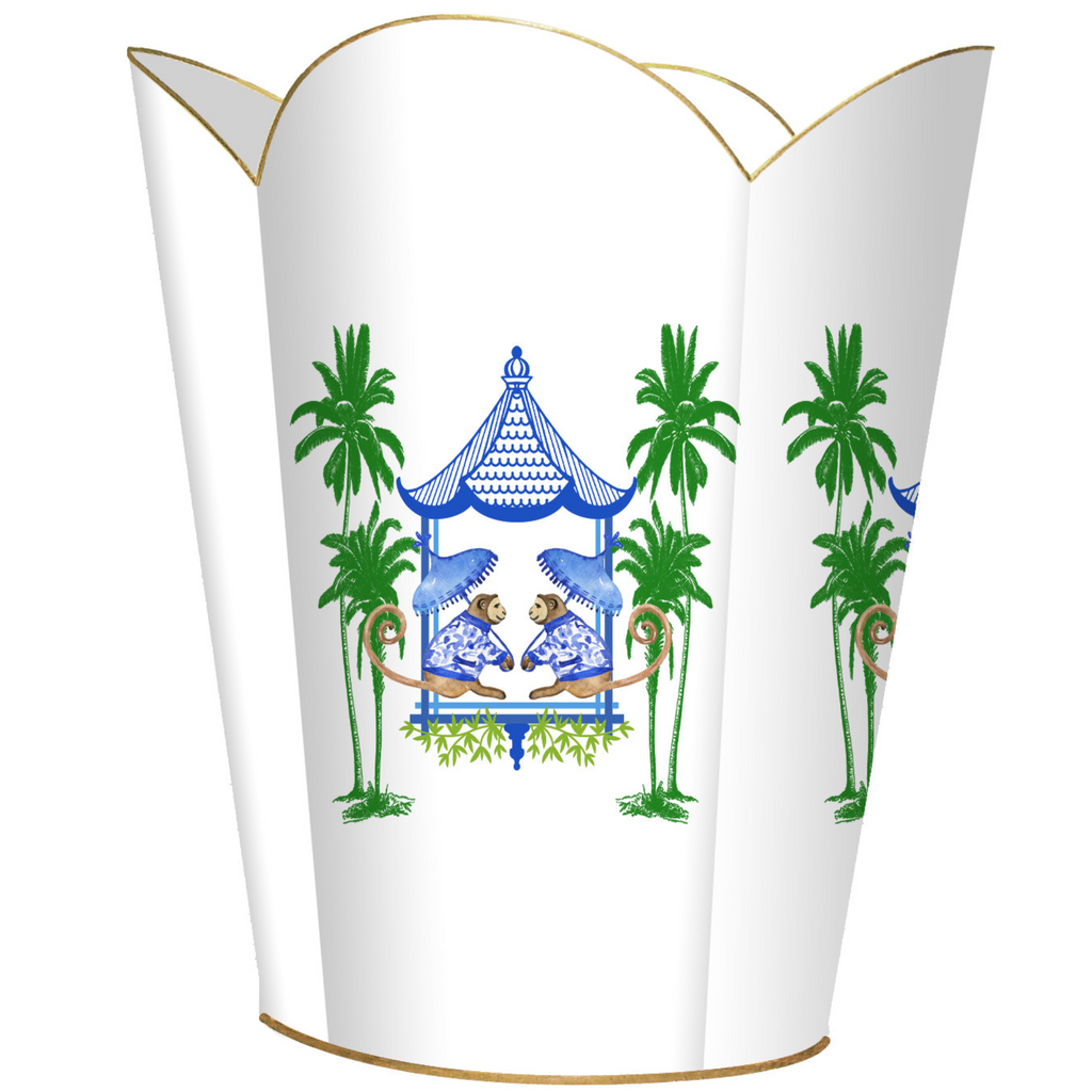 Chic Monkey with Palms Wastepaper Basket and Optional Tissue Box Cover - Wastebasket - The Well Appointed House