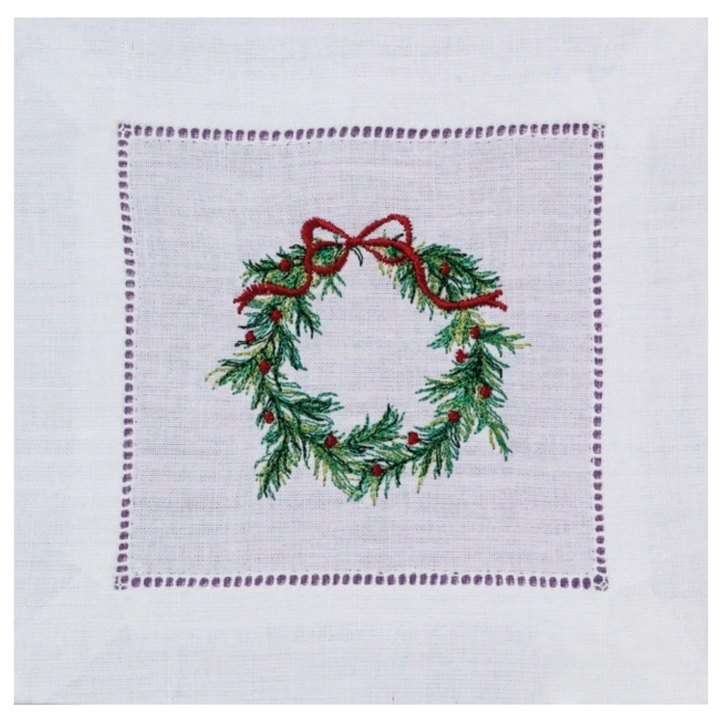 Set of 12 Christmas Wreath & Tree Cocktail Napkins - The Well Appointed House