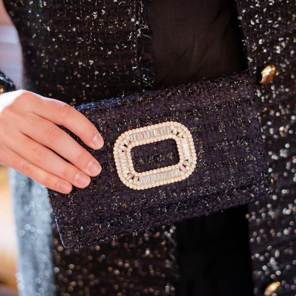 Black Coco Clutch With Rhinestone Buckle - The Well Appointed House